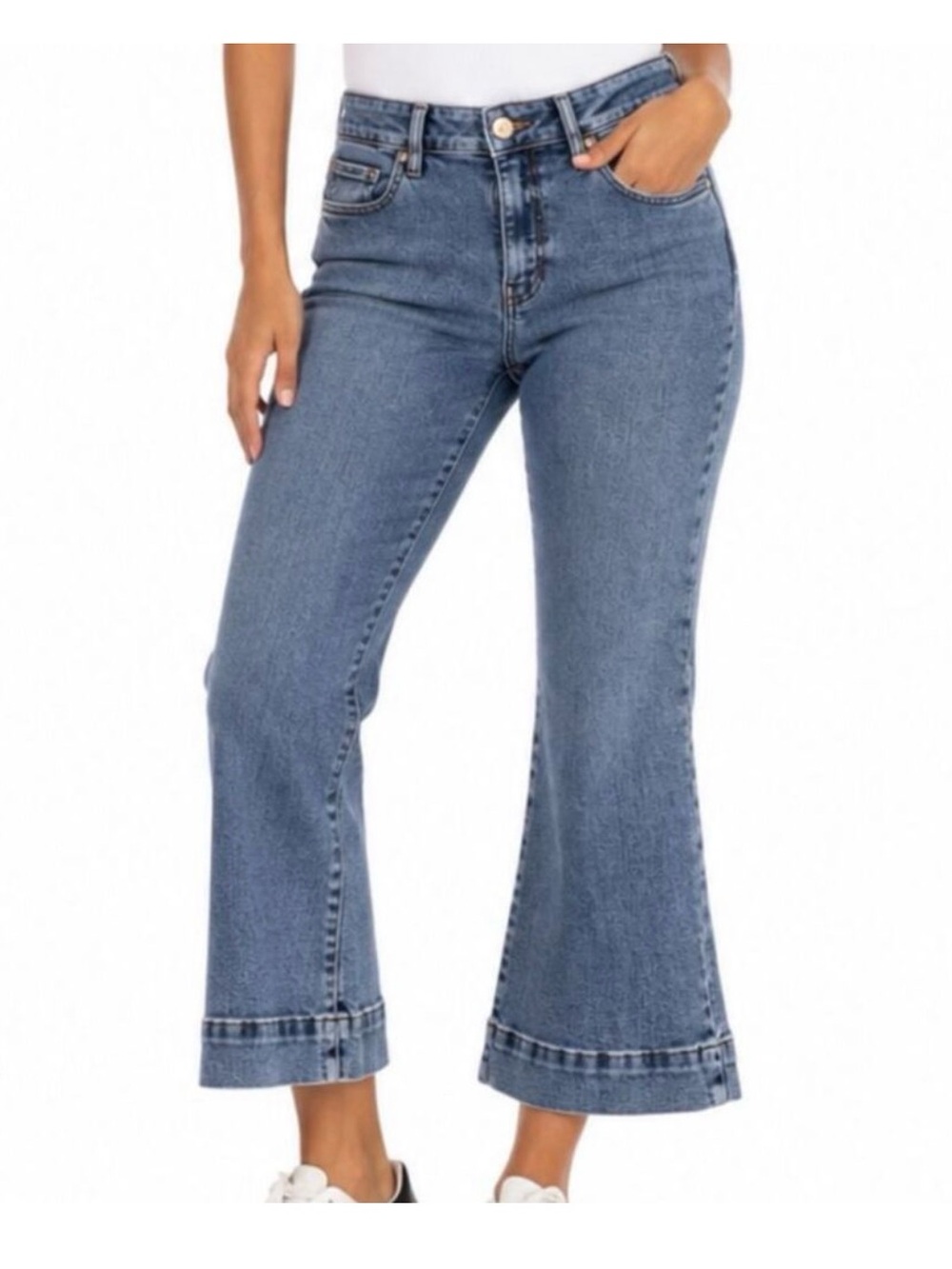 Kut from the Kloth Kelsey Mid Rise Wide Hem Ankle Flare Jeans Light Wash 12 - Picture 12 of 12